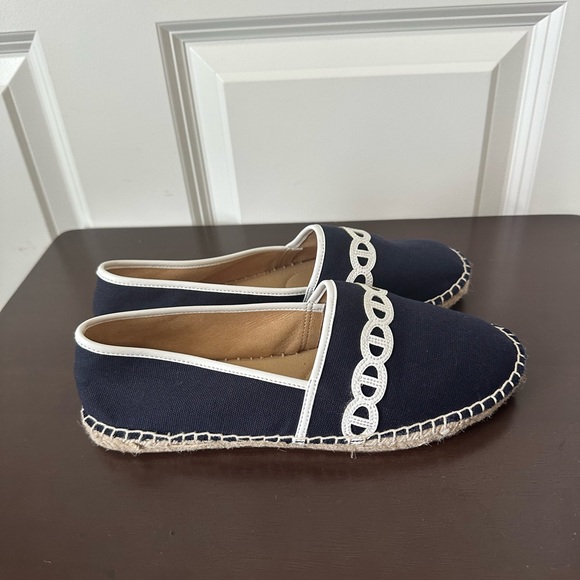 Talbots Navy Blue Izzy Chain Canvas  Espadrille Flats Size 7.5 - Picture 1 of 8